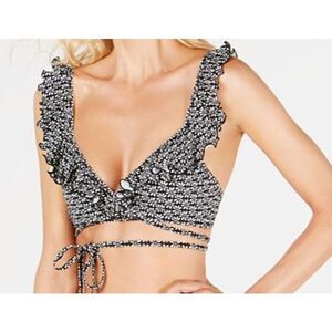 835  Sundazed ruffled wrap Bikini Swim Top  BLACK FLORAL sz 36B